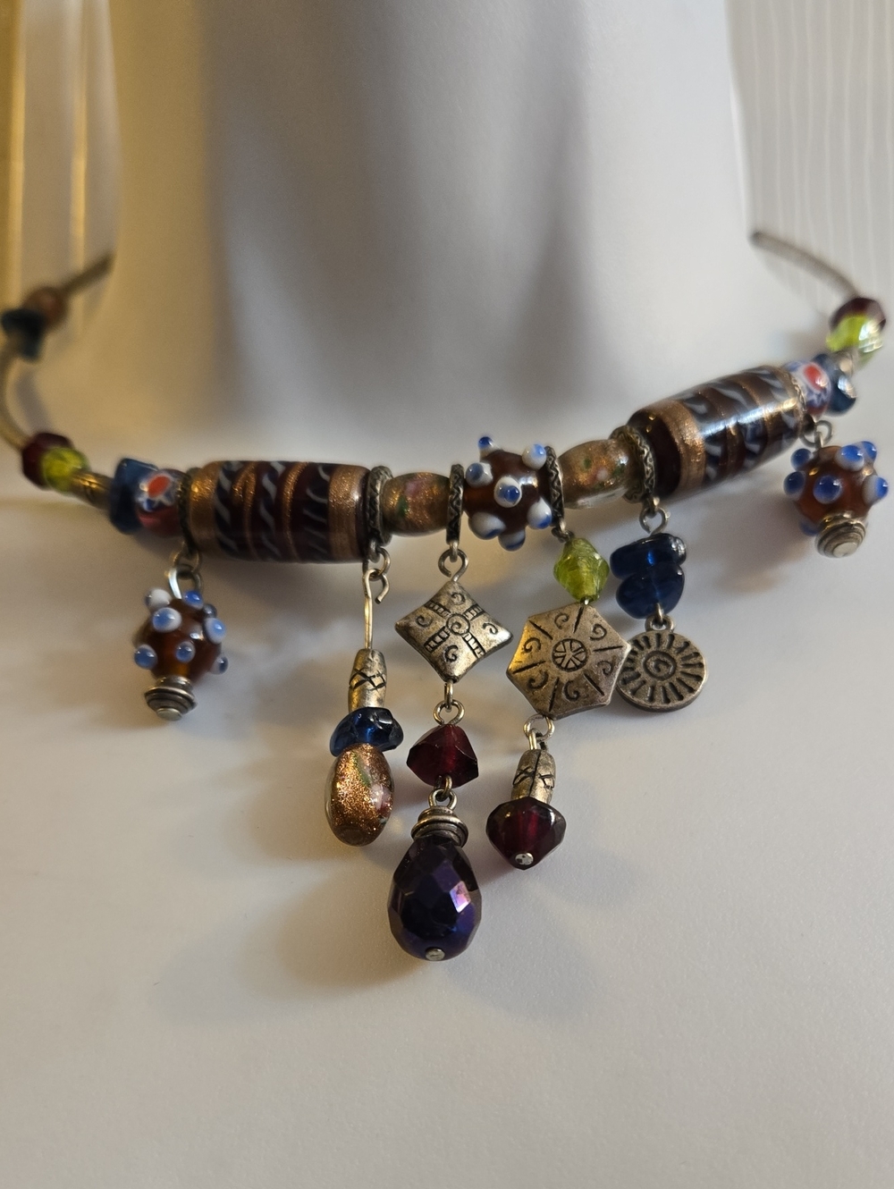 Bohemian Multicolor Glass Bead Charm Necklace - Women